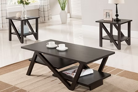 Kovira 3 Piece Coffee Table Set – Modern Espresso Finish Coffee Table with Matching End Tables