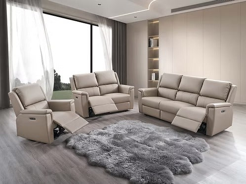 Orvantis 3-Piece Power Recliner Set with Soft-Touch Stone Colour PU, USB Ports &amp; Dual Power Recliners