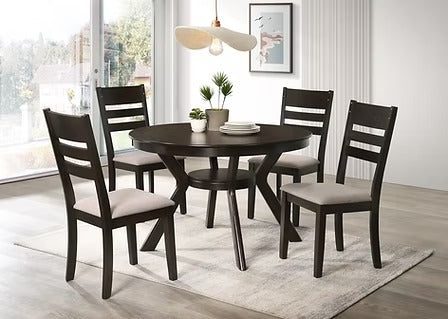 Elarion 5-Piece Dining Set – Espresso Table with Storage Shelf & Ladder Back Chairs