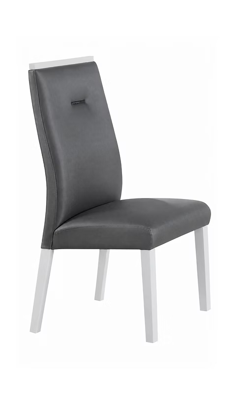 Ulterra 2-Piece Modern Grey PU Upholstered Dining Chair Set with High-Gloss White Wood Legs and High-Density Cushioned Seat for Dining Room &amp; Contemporary Interiors