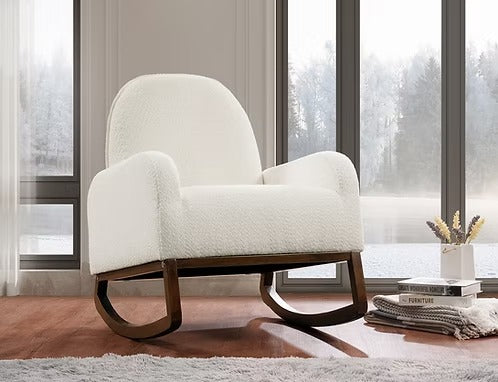 Kelvoria Modern Rocking Chair – Beige Boucle Fabric with High-Density Foam Padding, Comfortable Lounge Accent Chair