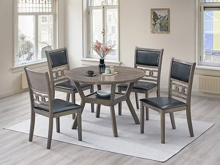 Luresta 5-Piece Dining Set – Antique Grey Modern Finish Round Table with PU Chairs