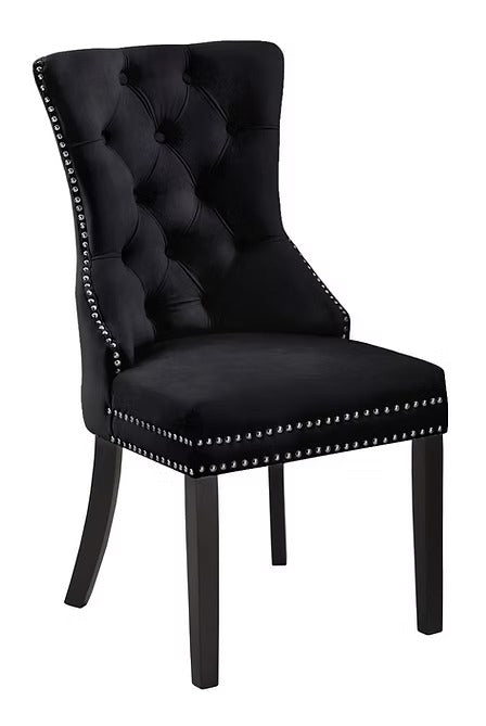 Marvexo 2-Piece Dining Chairs – Black Velvet Upholstered Chairs with Elegant Nail Head Details for Luxury Dining & Modern Interiors
