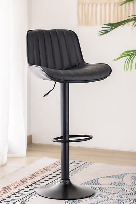 Jasviro 2-Piece Bar Stool Set – Modern Black PU Swivel Stools with Vertical Stitching, Adjustable Height Gas Lift & Black Metal Frame for Kitchen Island & Counter Seating