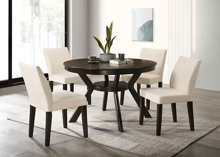 Velmira 5-Piece Dining Set – Espresso Table with Storage Shelf & Parson Chairs