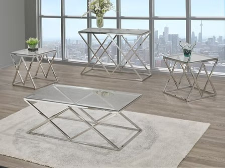 Valtrix 3 Piece Coffee Table Set – Modern Glass Top Coffee Table with Stainless Steel Legs