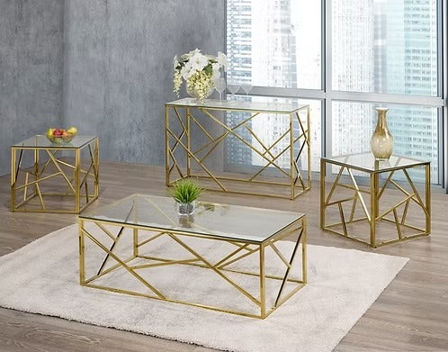 Torvexo 3 Piece Coffee Table Set – Modern Clear Tempered Glass Coffee Table with Gold Frame