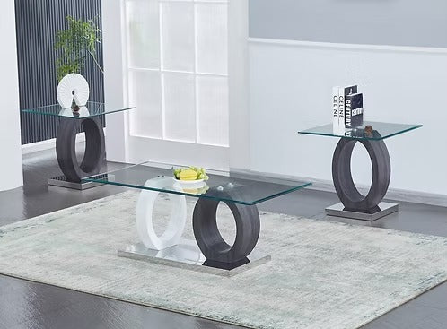 Senvora 3 Piece Coffee Table Set – Modern White &amp; Dark Grey Contemporary Coffee Table with Clear Tempered Glass Top and Chrome Base
