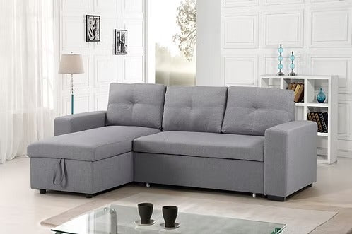 Ivoryn Convertible Sofa Bed Sectional – Reversible Chaise Sleeper Sofa with Lift-Up Storage Compartment and Soft Grey Fabric Upholstery