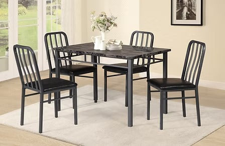 Orlessa 5-Piece Dinette Set – Marble Top Dining Table with Upholstered Chairs