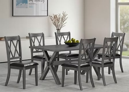 Avirello 7-Piece Dining Set – Antique Grey Contemporary Rectangular Table with PU Cushion Chairs