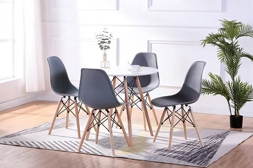 Bravion 5-Piece Dinette Set – Round Eiffel Table with Grey Molded Chairs