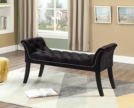 Trivello Velvet Accent Storage Bench – Luxury Black Deep Tufted Bench with Nail Head Trim for Bedroom, Living Room and Entryway
