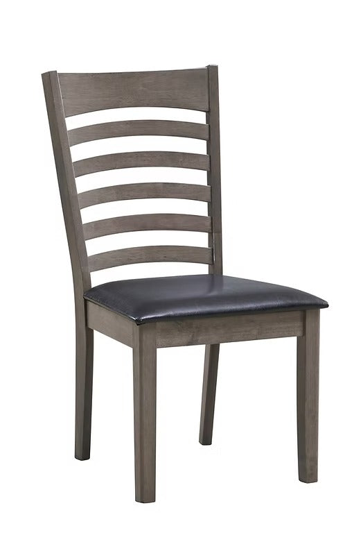 Sylvoro 2-Piece Dining Chairs – Antique Grey Modern Finish Ladder Back Design with Black PU Upholstered Cushion Seats for Elegant Dining Spaces