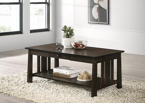Solvexo Coffee Table – Modern Espresso Finish Coffee Table with Pull-Out Storage Drawer and Open Shelf Design