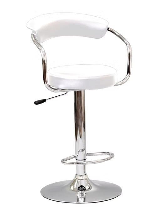 Dalmira 2-Piece White PU Swivel Bar Stool Set with Curved Backrest, Adjustable Height Gas Lift &amp; Chrome Frame for Kitchen Island &amp; Counter Seating
