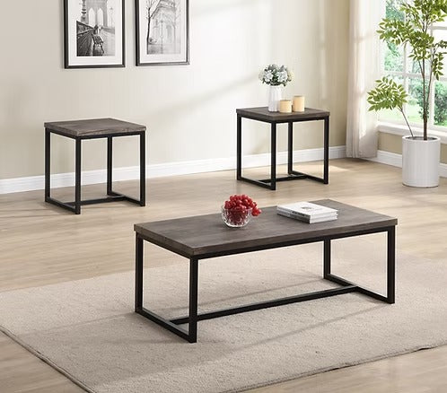 Altrevo 3 Piece Coffee Table Set – Modern Wooden Top Coffee Table with Black Base and Matching End Tables