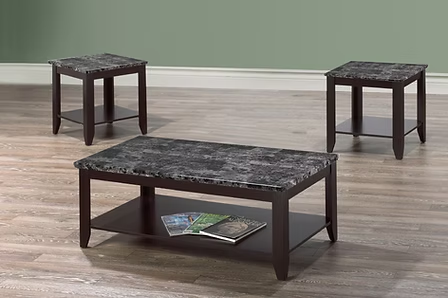 Iverro 3 Piece Coffee Table Set – Espresso Finish Coffee Table with Faux Dark Marble Top and Matching End Tables