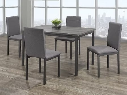 Zenvano 5-Piece Dinette Set – Grey Wood-Look Table with Dark Grey Legs & Grey Fabric Chairs