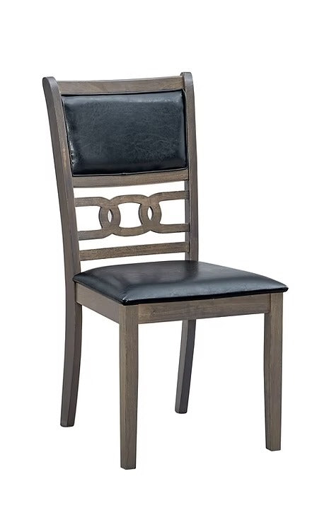 Velmoro 2-Piece Dining Chairs – Antique Grey Modern Finish Ladder Back Design with Black PU Cushion Seats for Stylish Dining & Home Interiors