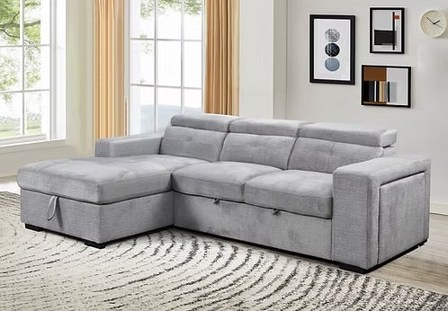 Avirex Sofa Bed Sectional – Left Hand Facing Chaise with Adjustable Headrests, Charging Station, Cup Holder, Side Storage