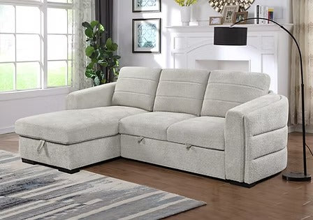 Virexa Sofa Bed Sectional – Left Hand Facing Chaise with Lift Up Storage, Rounded Back, Boucle Fabric Sleeper Sofa