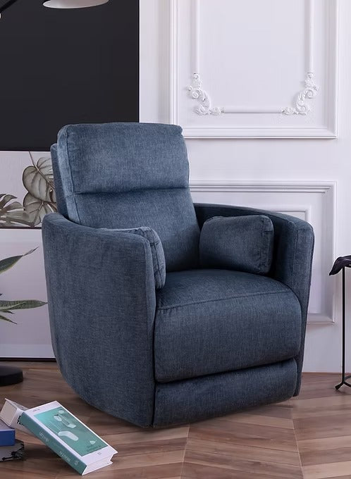 Xelviora Recliner Chair in Soft Blue Fabric with Swivel Glider Mechanism, Hidden Pull Handle &amp; Zero Wallhugger Design
