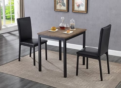 Merovix 3-Piece Dinette Set – Distressed Wood Table with Upholstered Chairs