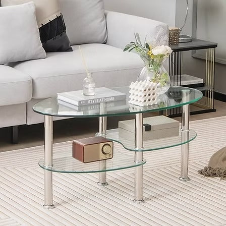 Havique Coffee Table – Modern Clear Tempered Glass Coffee Table with Chrome Legs