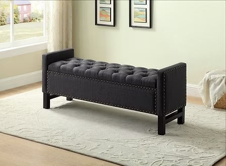 Dravien Storage Bench – Modern Charcoal Upholstered Lift Top Storage Bench for Bedroom, Living Room and Entryway