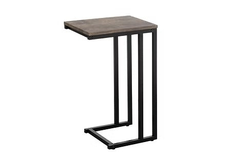 Myvello C Shape Side Table – Compact Sofa Side Table with Reclaimed Wood Look Top and Steel Frame
