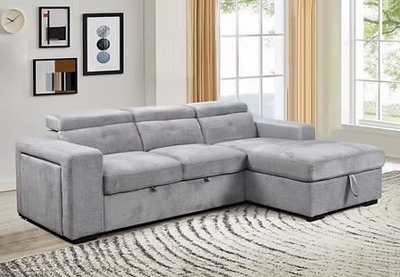 Avirex Sofa Bed Sectional – Left Hand Facing Chaise with Adjustable Headrests, Charging Station, Cup Holder, Side Storage