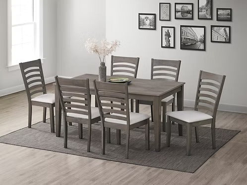 Oaklora 7-Piece Dining Set – Antique Grey Modern Finish Rectangular Table with Ladder Back Chairs