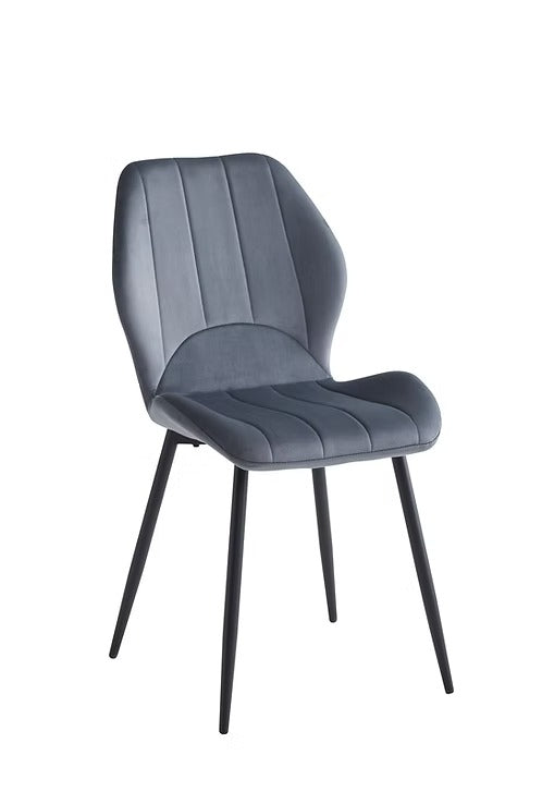 Élvare 6-Piece Modern Dark Grey Velvet Dining Chair Set with Black Steel Legs