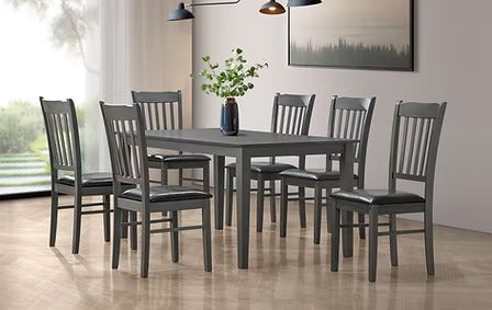 Valenza 7-Piece Dining Set – Antique Grey Contemporary Dining Table with PU Upholstered Chairs