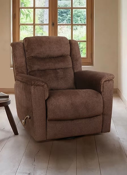 Yarvello Recliner Chair in Soft Brown Fabric with Swivel Glider Mechanism, Side-Mounted Steel Handle &amp; Zero Wallhugger Design