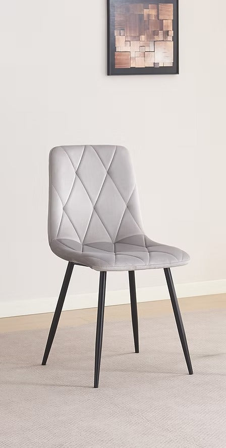 Aristova 4-Piece Modern Light Grey Velvet Dining Chair Set with Diamond Stitching & Black Steel Legs