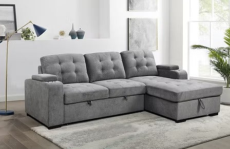 Zenviel Sofa Bed Sectional – Left Hand Facing Chaise with Lift-Up Storage, Cup Holders And Sleeper Function
