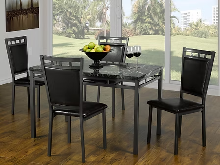 Dentara 5-Piece Dinette Set – Gun Metal Table with Black PU Chairs