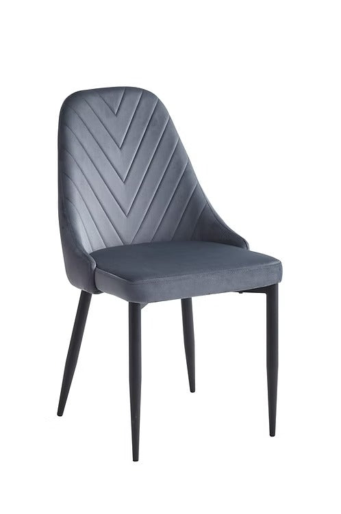 Viremont Luxe 6-Piece Contemporary Dining Chair Set – Dark Grey Velvet with Black Steel Frame