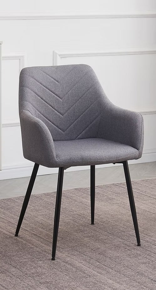 Halvion 2-Piece Modern Grey Fabric Dining Chair Set with Black Steel Legs