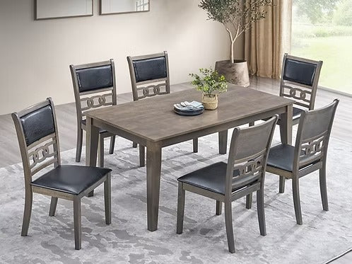 Marenzo 7-Piece Dining Set – Antique Grey Modern Finish Rectangular Table with PU Chairs