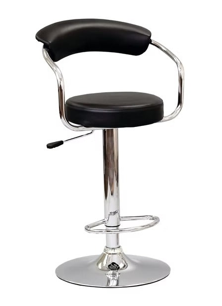 Dalmira 2-Piece Black PU Swivel Bar Stool Set for Kitchen Island &amp; Counter with Curved Backrest, Adjustable Height &amp; Chrome Frame