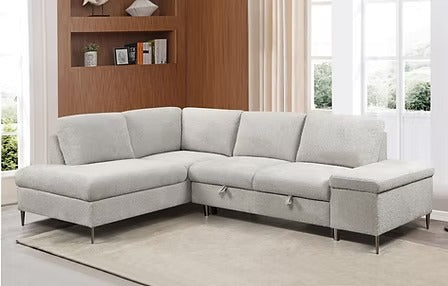 Velquora LHF Sofa Bed Sectional with Lift-Up Storage, Chaise &amp; Soft Grey Boucle Fabric