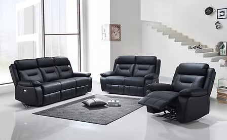 Virellon 3-Piece Power Recliner Set with Black Genuine Leather/Match, USB Ports &amp; Dual Power Recliners