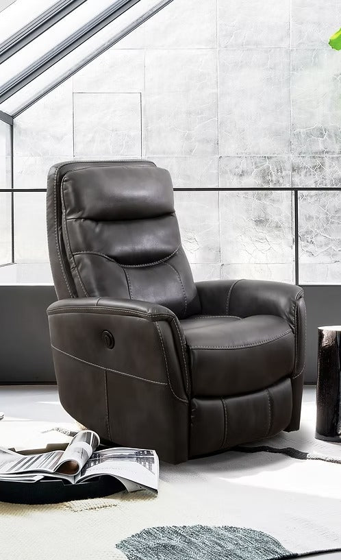 Nivello Power Recliner Chair with Swivel &amp; Glider Function, Zero Wallhugger Design, Soft Grey PU &amp; High-Density Foam Comfort