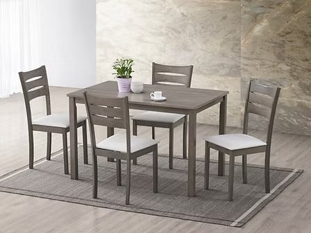 Bravora 5-Piece Dining Set – Antique Grey Modern Finish Ladder Back Chairs