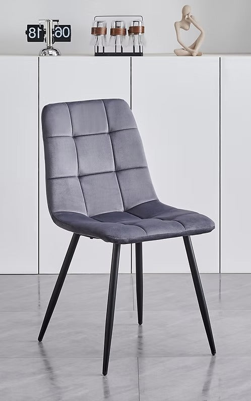 Montvire 4-Piece Modern Grey Velvet Dining Chair Set with Cross Stitching Design & Black Steel Legs