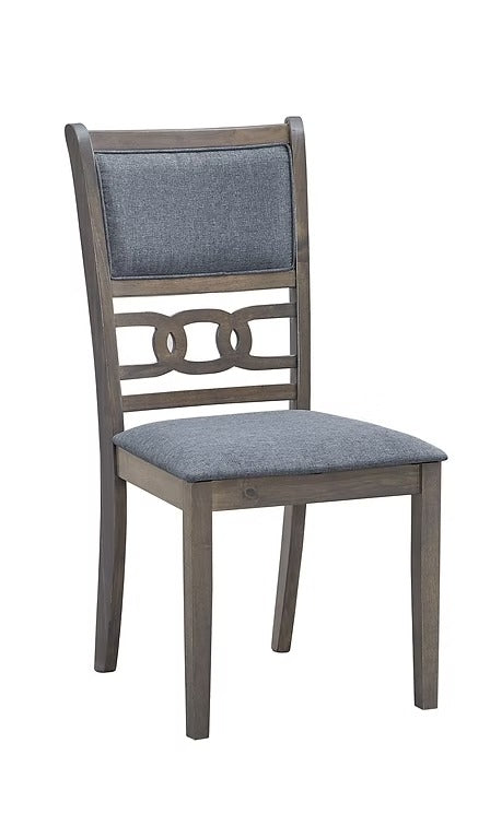 Velmoro 2-Piece Dining Chairs – Antique Grey Modern Finish Ladder Back Design with Dark Grey Fabric Upholstered Cushion Seats for Elegant Dining Spaces