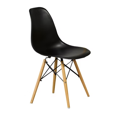 Marzello 4-Piece Eiffel Dining Chair Set in Black with Modern Molded Seat, Wooden Legs and Contemporary Eiffel Design